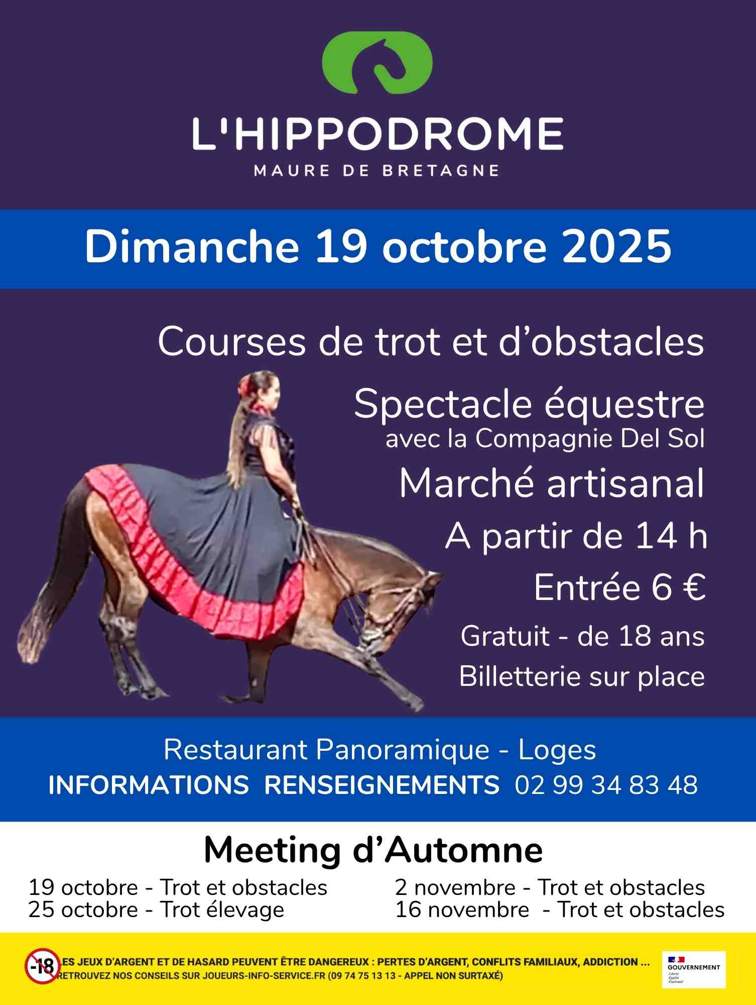 Spectable equestre, Marché de créateurs et courses hippiques à l'hippodrome de Maure de Bretagne le dimanche 19 octobre 2025